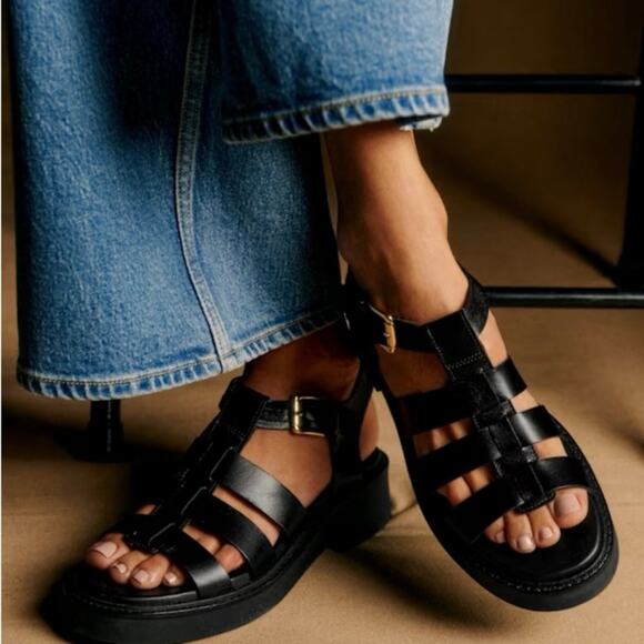 Sezane ALLIE sandals black leather size 40 CL